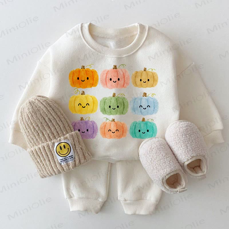 Baby Smiling Pumpkin White Sweatshirt 2-piece Set - White - 2-3T - image 1