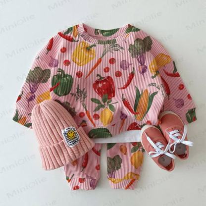 Baby Pink Vegetables Print Waffle 2-piece Set - Pink - 2-3T - image 1