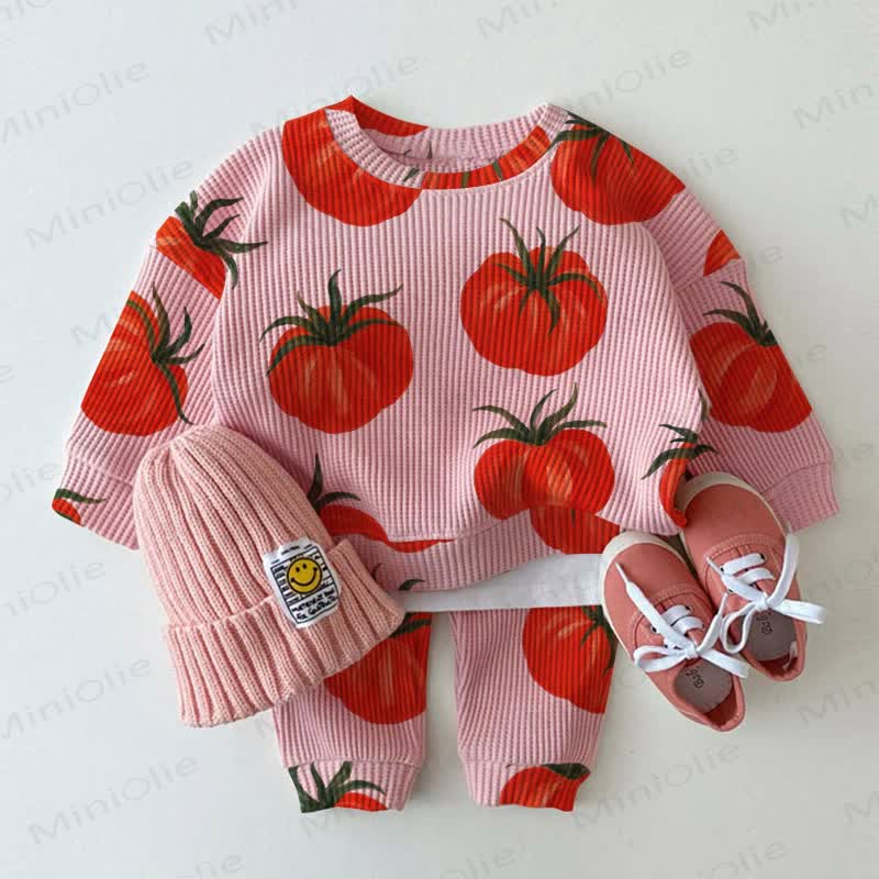 Baby Pink Tomato Print Waffle 2-piece Set - Pink - 2-3T - image 1
