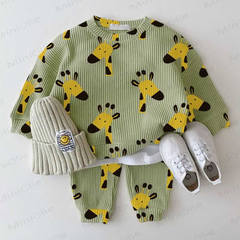 Baby Green Giraffe Waffle 2-piece Set - Green - 18-24M - image 1