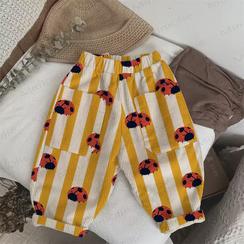 Baby Toddler Ladybug Striped Corduroy Pants - Off-White - 5-7T - image 1