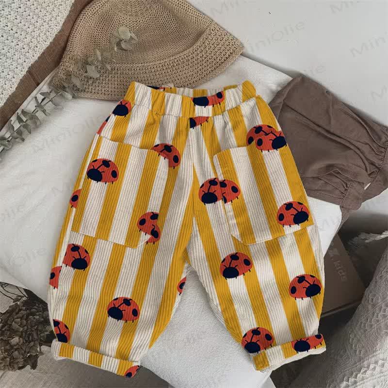 Baby Toddler Ladybug Striped Corduroy Pants - Off-White - 5-7T - image 1