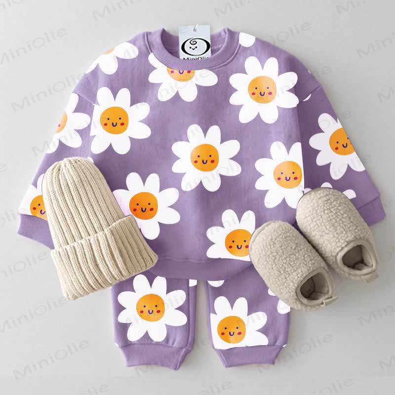 Baby Purple Smiling Flower Print 2-piece Set - Purple - 3-5T - image 1