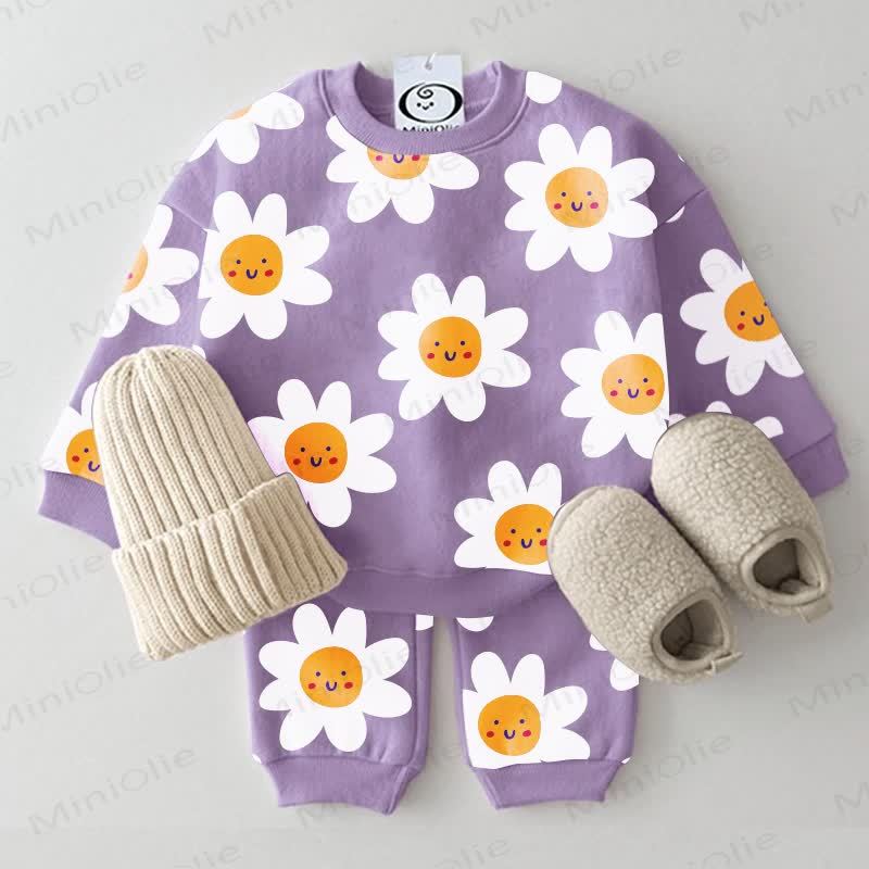 Baby Purple Smiling Flower Print 2-piece Set - Purple - 3-5T - image 1