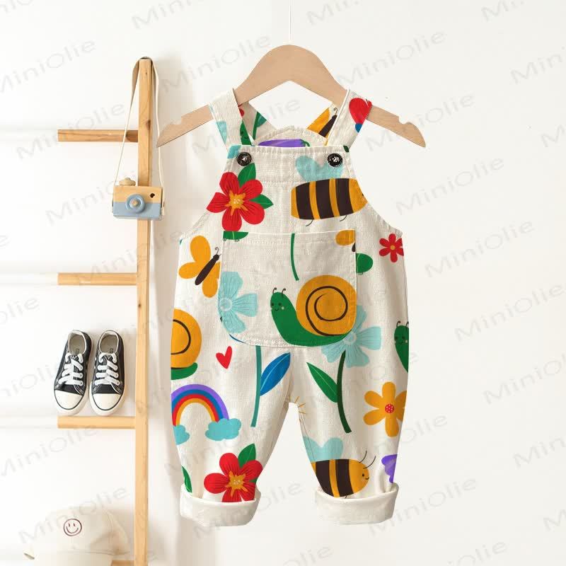 Baby Toddler Animals and Flowers Print Overalls - Beige - 3-5T - image 1