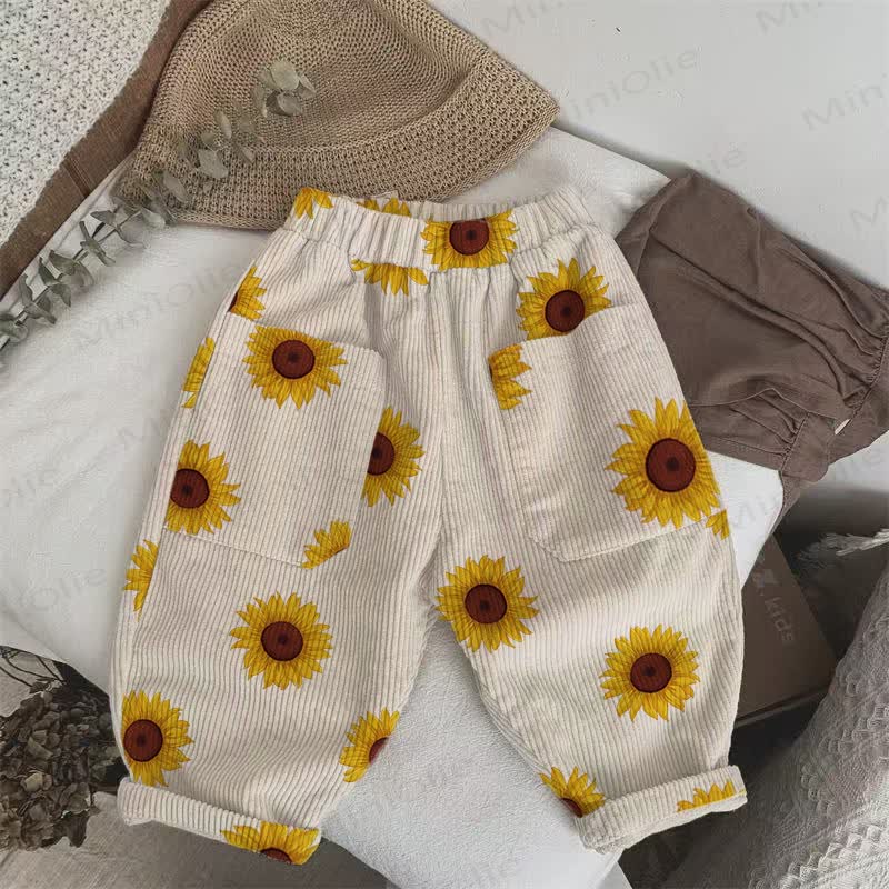 Baby Toddler Sunflower Print Corduroy Pants - Off-White - 5-7T - image 1