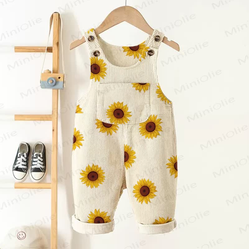 Baby Toddler Beige Sunflower Corduroy Pocket Overalls - Beige - 5-7T - image 1