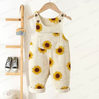 Baby Toddler Beige Sunflower Corduroy Pocket Overalls - Beige - 5-7T - image 1