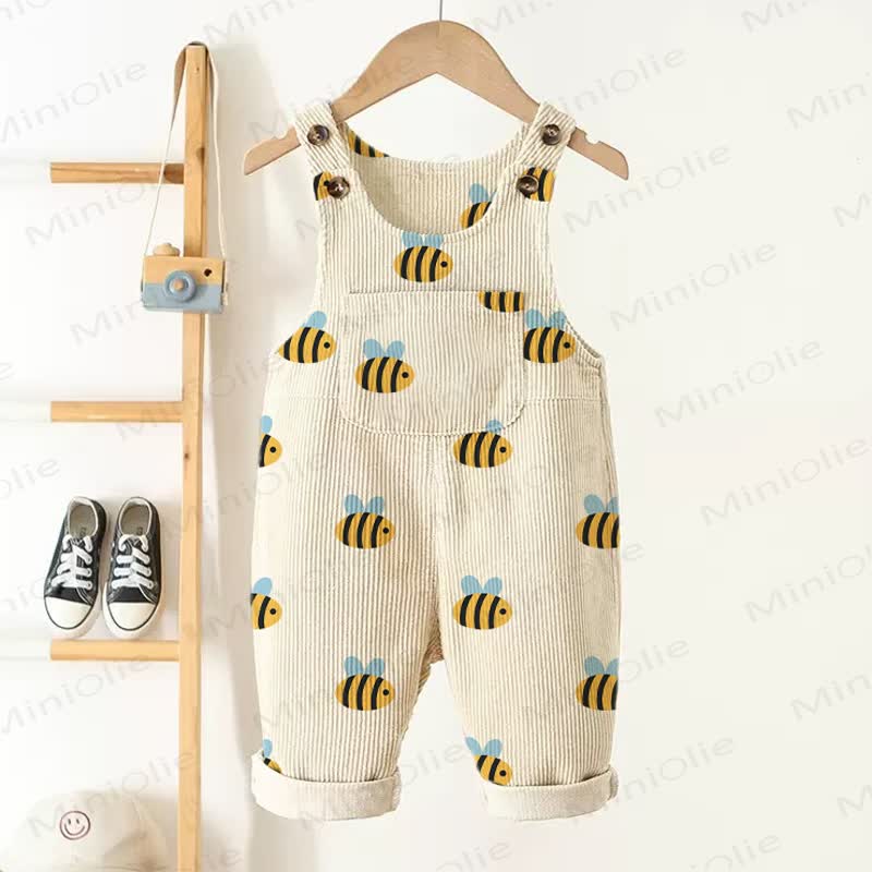 Baby Toddler Beige Bee Corduroy Pocket Overalls - Beige - 5-7T - image 1