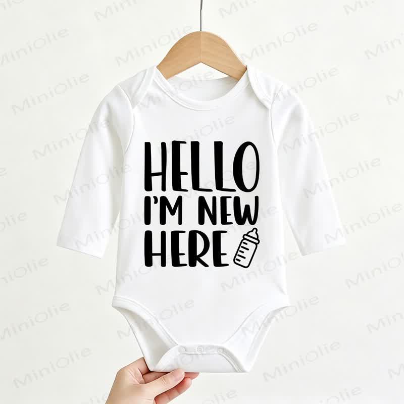 HELLO I'M NEW HERE Baby Slogan White Bodysuit - White - 12-18M - image 1