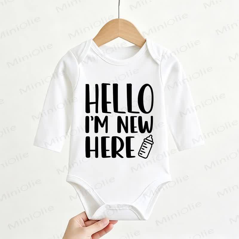 HELLO I'M NEW HERE Baby Slogan White Bodysuit - White - 12-18M - image 1