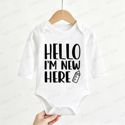 HELLO I'M NEW HERE Baby Slogan White Bodysuit - White - 12-18M - image 1