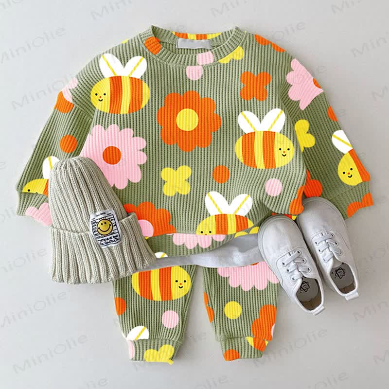 Baby Green Waffle Flower Bee 2-piece Set - Green - 2-3T - image 1