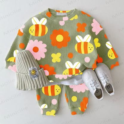 Baby Green Waffle Flower Bee 2-piece Set - Green - 2-3T - image 1