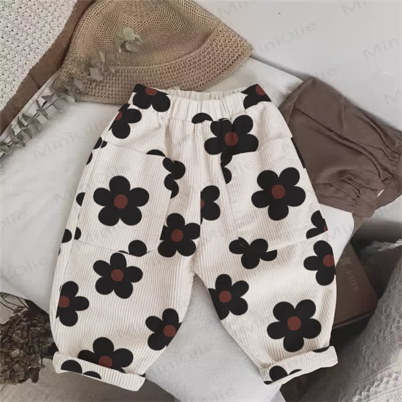 Baby Toddler Flower Beige Cord Pants - Beige - 5-7T - image 1