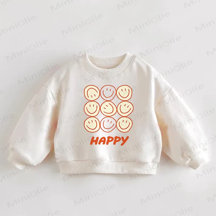 HAPPY Baby Toddler Smiley Face Cream Sweatshirt - Cream - 3-5T - image 1