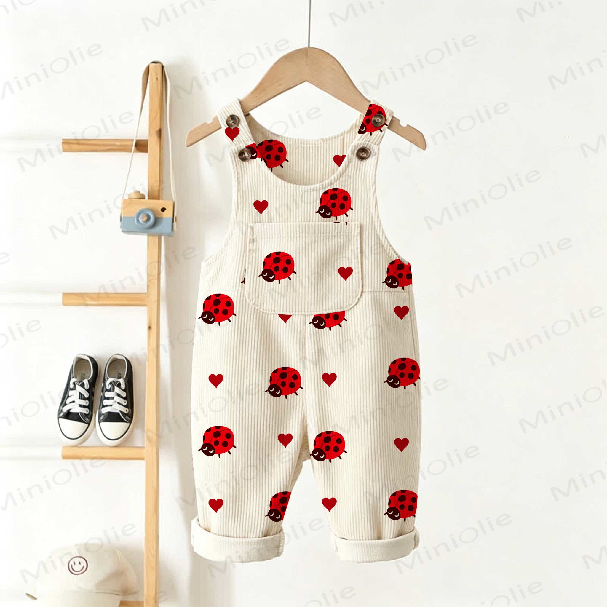 Baby Toddler Beetle and Heart Beige Corduroy Pocket Overalls - Beige - 5-7T - image 1