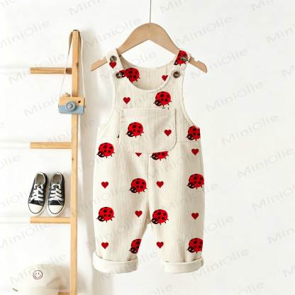 Baby Toddler Beetle and Heart Beige Corduroy Pocket Overalls - Beige - 5-7T - image 1