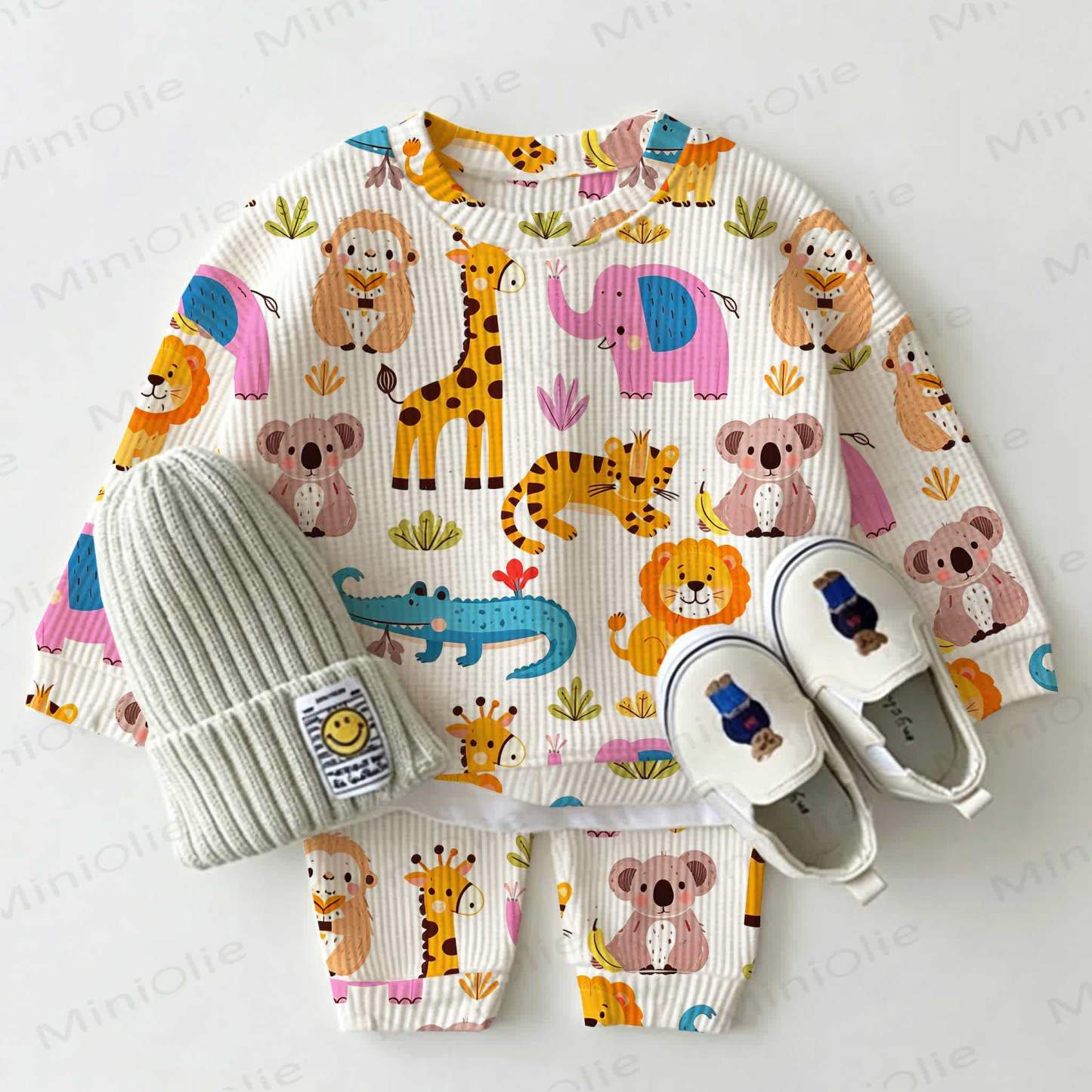 Baby Toddler White Animal Print Waffle 2-piece Set - White - 2-3T - image 1