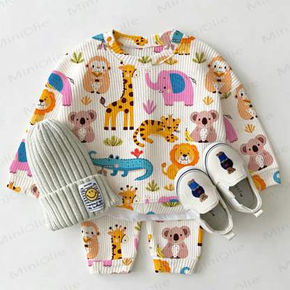 Baby Toddler White Animal Print Waffle 2-piece Set - White - 2-3T - image 1