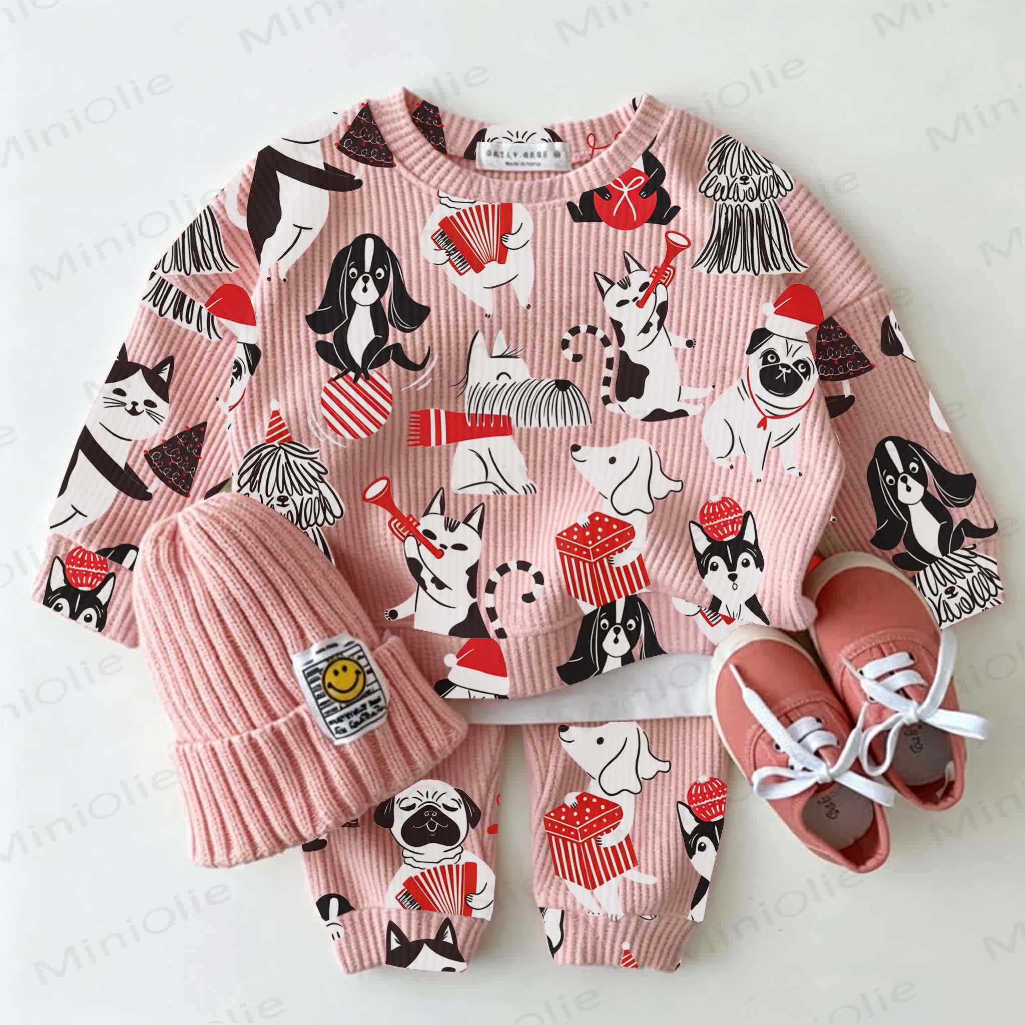 Baby Pink Puppy Print Waffle 2-piece Set - Pink - 2-3T - image 1