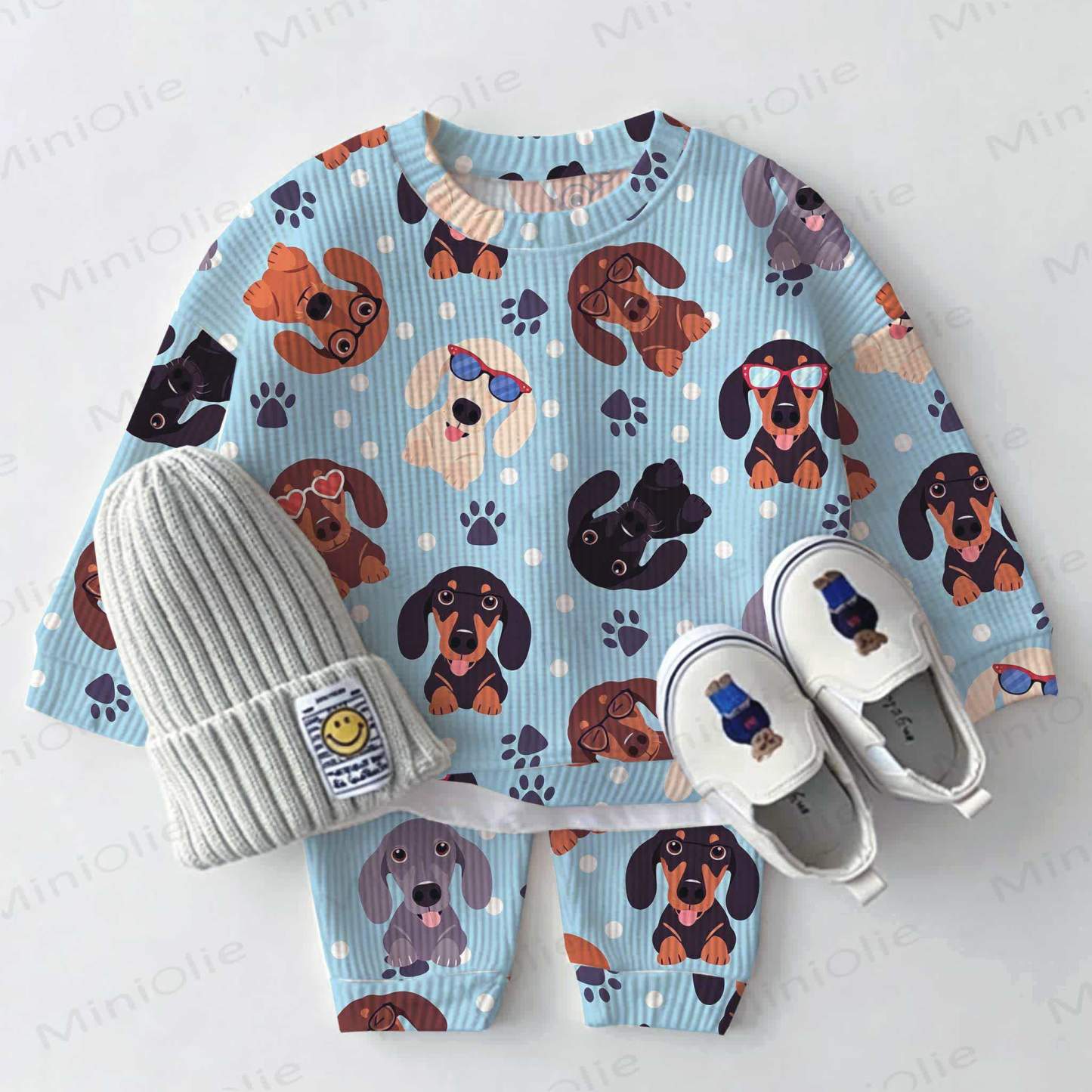 Baby Blue Puppy Print Waffle 2-piece Set - Blue - 2-3T - image 1