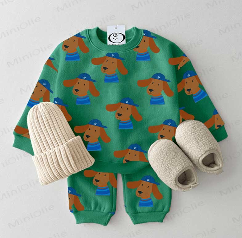 Baby Green Puppy Print 2-piece Set - Green - 3-5T - image 1