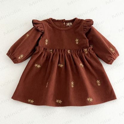 Baby Toddler Girl Brown Floral Corduroy Long Sleeve Dress - Brown - 4-5T - image 2
