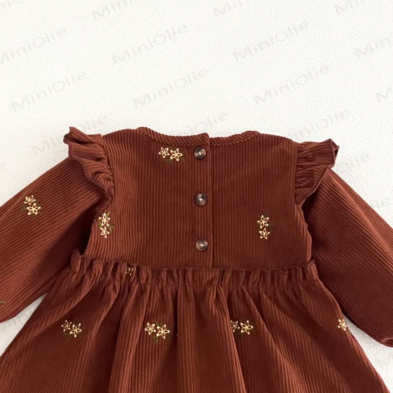 Baby Toddler Girl Brown Floral Corduroy Long Sleeve Dress - image 5