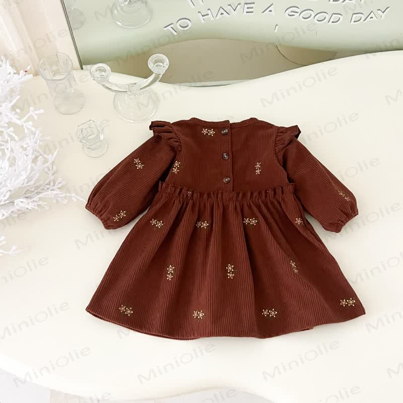 Baby Toddler Girl Brown Floral Corduroy Long Sleeve Dress - image 3