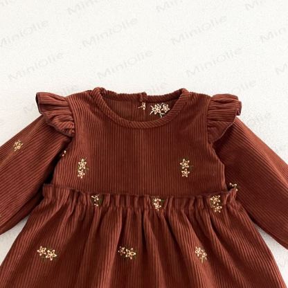 Baby Toddler Girl Brown Floral Corduroy Long Sleeve Dress - image 4