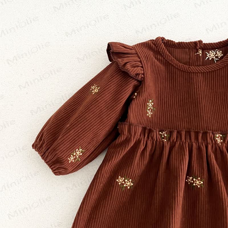 Baby Toddler Girl Brown Floral Corduroy Long Sleeve Dress - image 6