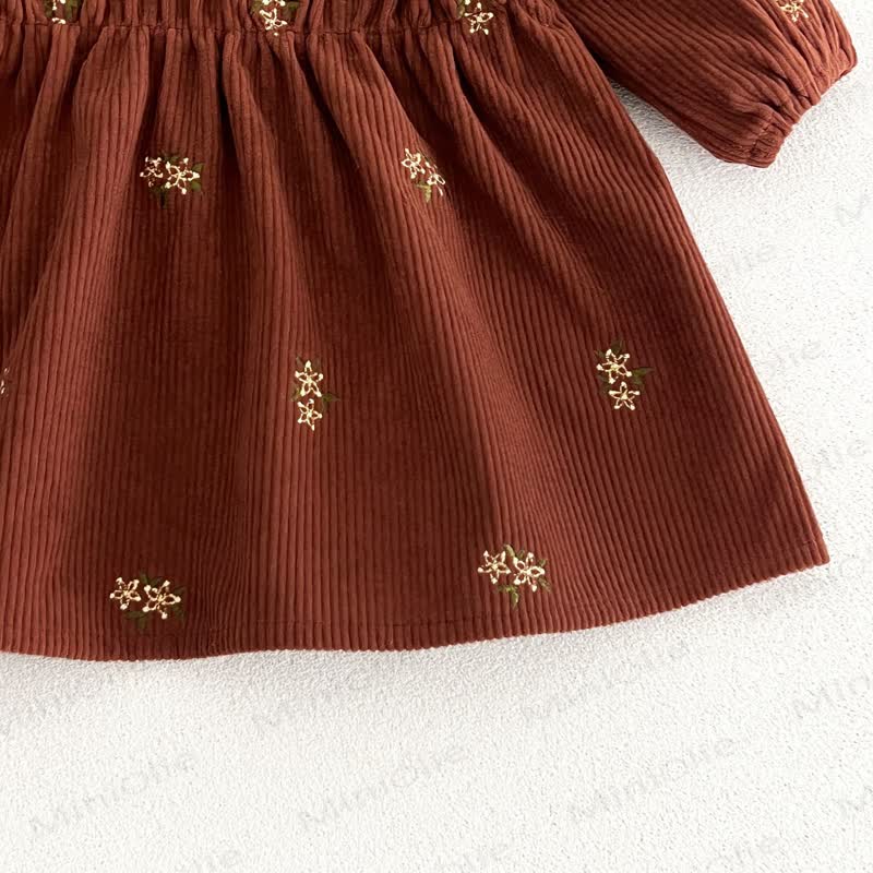 Baby Toddler Girl Brown Floral Corduroy Long Sleeve Dress - image 7