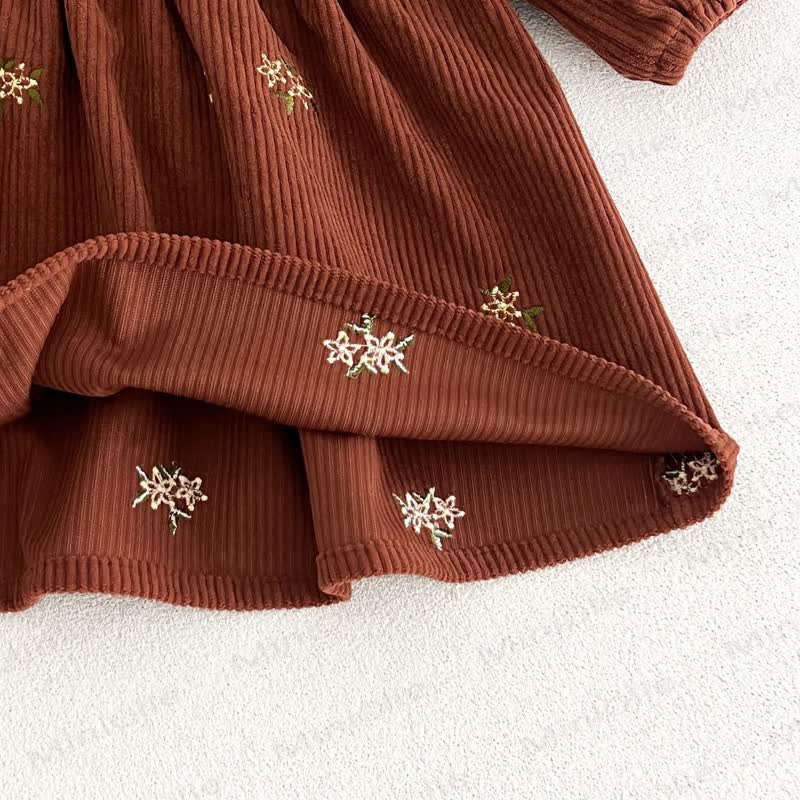 Baby Toddler Girl Brown Floral Corduroy Long Sleeve Dress - image 8