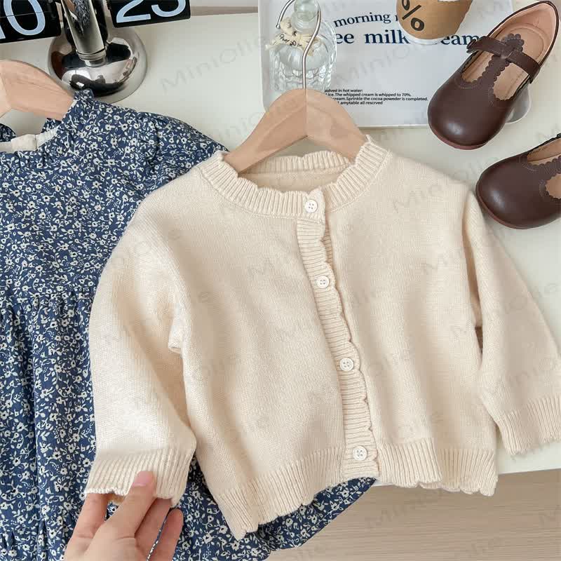 Toddler Girl Beige Cardigan or Navy Floral Long Sleeve Dress - image 5