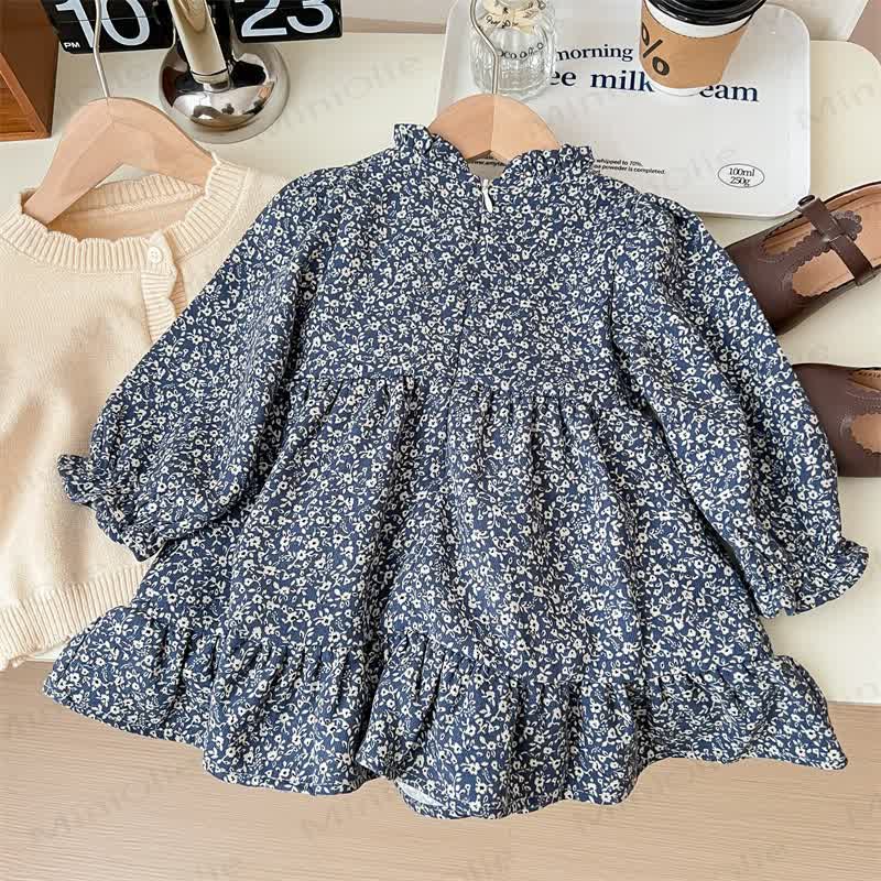 Toddler Girl Beige Cardigan or Navy Floral Long Sleeve Dress - image 6