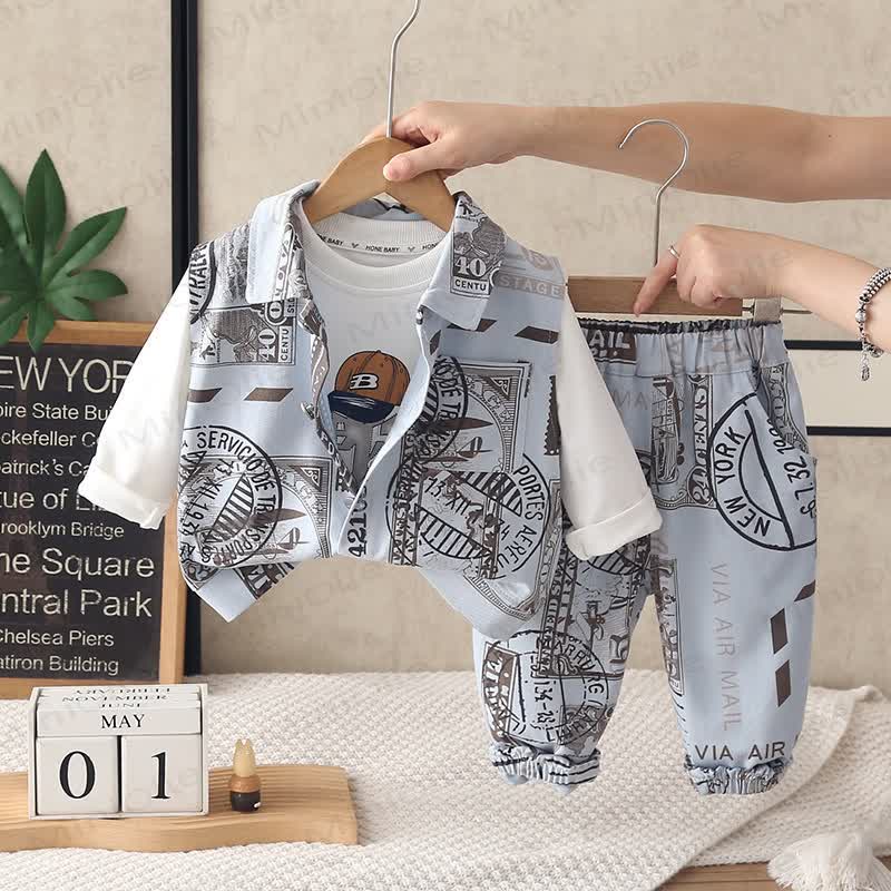Baby Toddler Airmail Stamp Print 3-piece Set - Blue - 4-5T - image 2