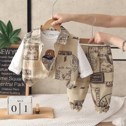 Baby Toddler Airmail Stamp Print 3-piece Set - Beige - 4-5T - image 3