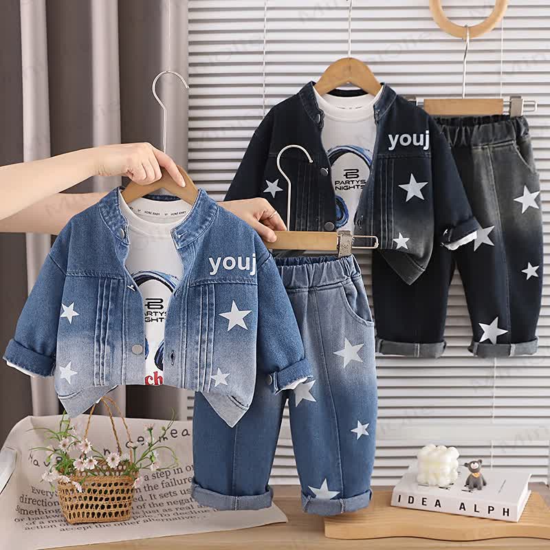 Toddler Baby Star Print Denim 3-piece Set - image 1