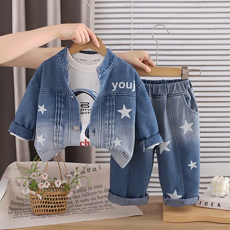 Toddler Baby Star Print Denim 3-piece Set - Blue - 4-5T - image 2