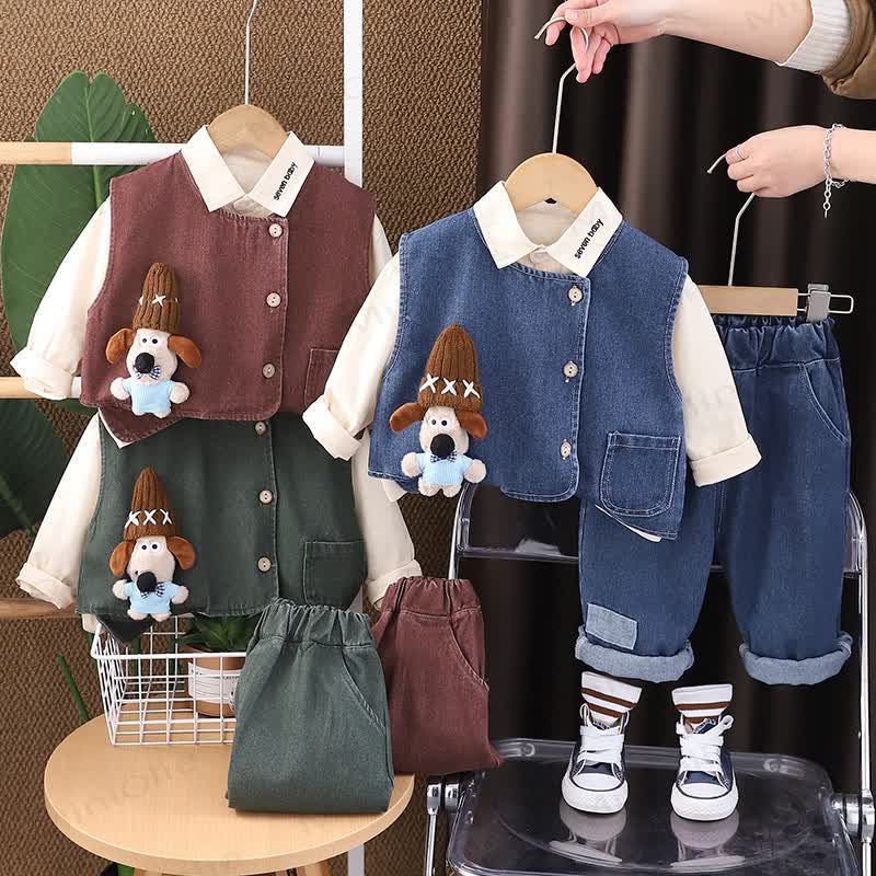 Toddler Vintage Utility Shirt Vest and Pants 3-piece Set - image 1