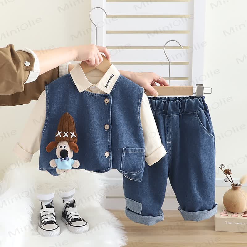 Toddler Vintage Utility Shirt Vest and Pants 3-piece Set - Blue - 4-5T - image 2