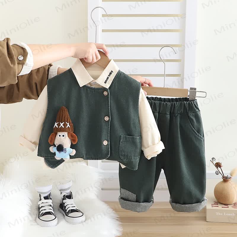 Toddler Vintage Utility Shirt Vest and Pants 3-piece Set - Green - 4-5T - image 4