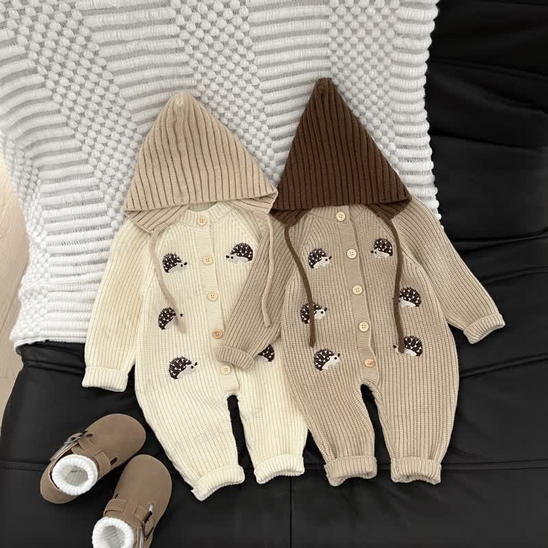Baby Hedgehog Knit Button Front Romper - image 1