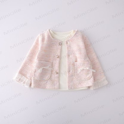 Toddler Girl Pink Tweed Cardigan and Denim 3-piece Set - image 6