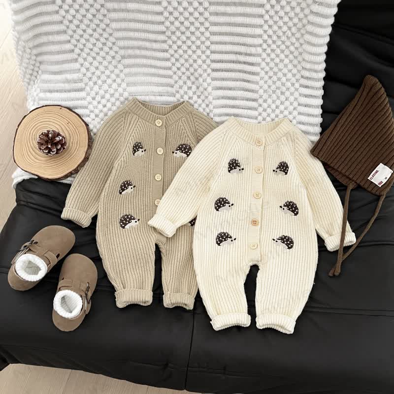 Baby Hedgehog Knit Button Front Romper - image 2