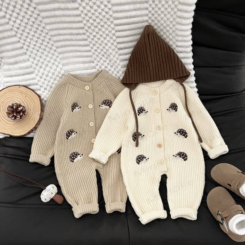 Baby Hedgehog Knit Button Front Romper - image 3