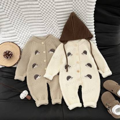 Baby Hedgehog Knit Button Front Romper - image 3