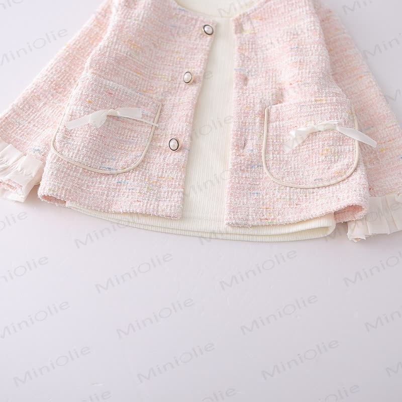 Toddler Girl Pink Tweed Cardigan and Denim 3-piece Set - image 8