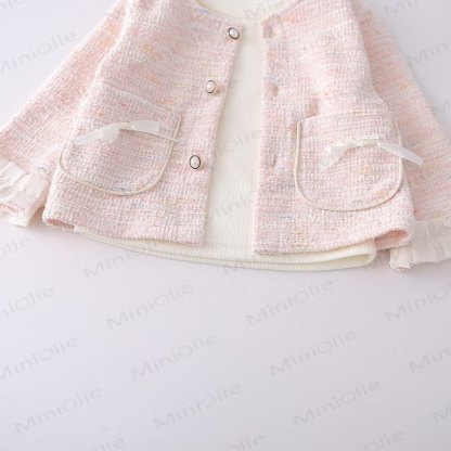 Toddler Girl Pink Tweed Cardigan and Denim 3-piece Set - image 8